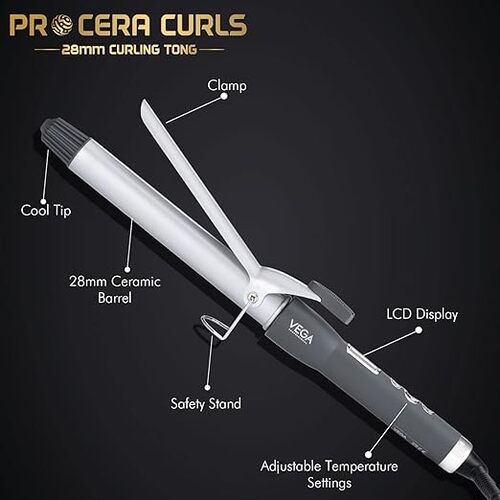 Vega - Pro Cera Curls 28mm Tong Curler (VPMCT-03) Curling Tong - Pack Of 1